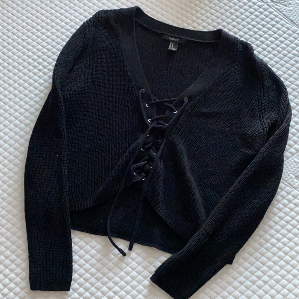 Knitted Lace-Up Sweater by Forever 21